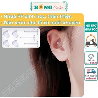 Set kèm hộp 20 chiếc bông tai nhựa y tế trong suốt giữ lỗ đầu 5mm cho lỗ xỏ nuốt khuyên BT210 - khuyên tai BÔNG Cài Tóc