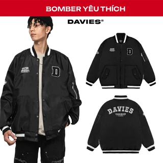 Áo khoác bomber nam nữ form rộng DAVIES local brand vải dù, kaki màu đen thêu chữ Khaki Daviesism Jacket I D36-AK6