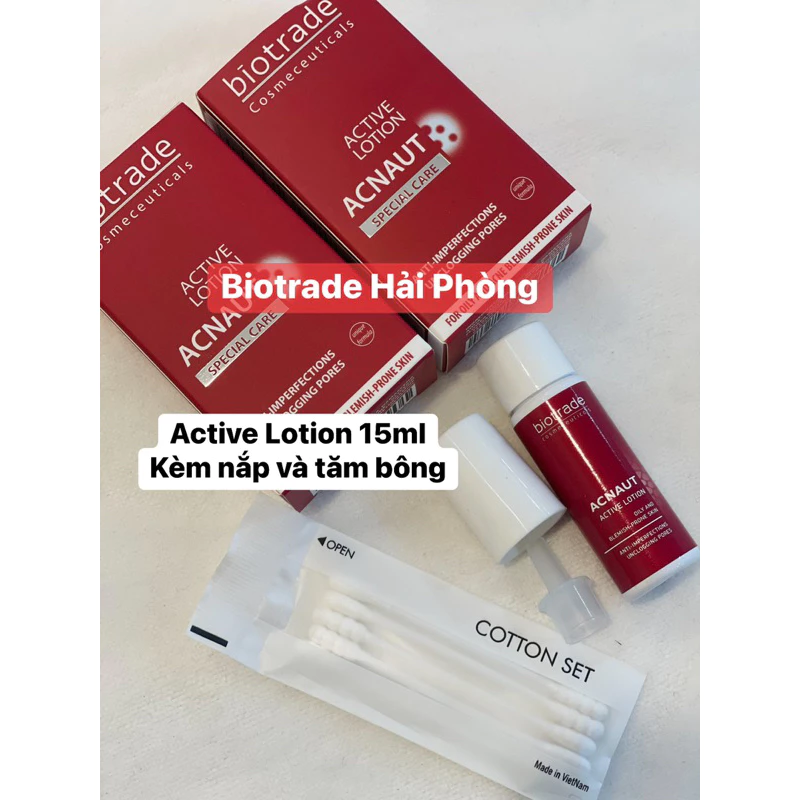 (NEW) 15ml Active Lotion giảm mụn Biotrade Acnaut + nắp chống đổ và tăm bông