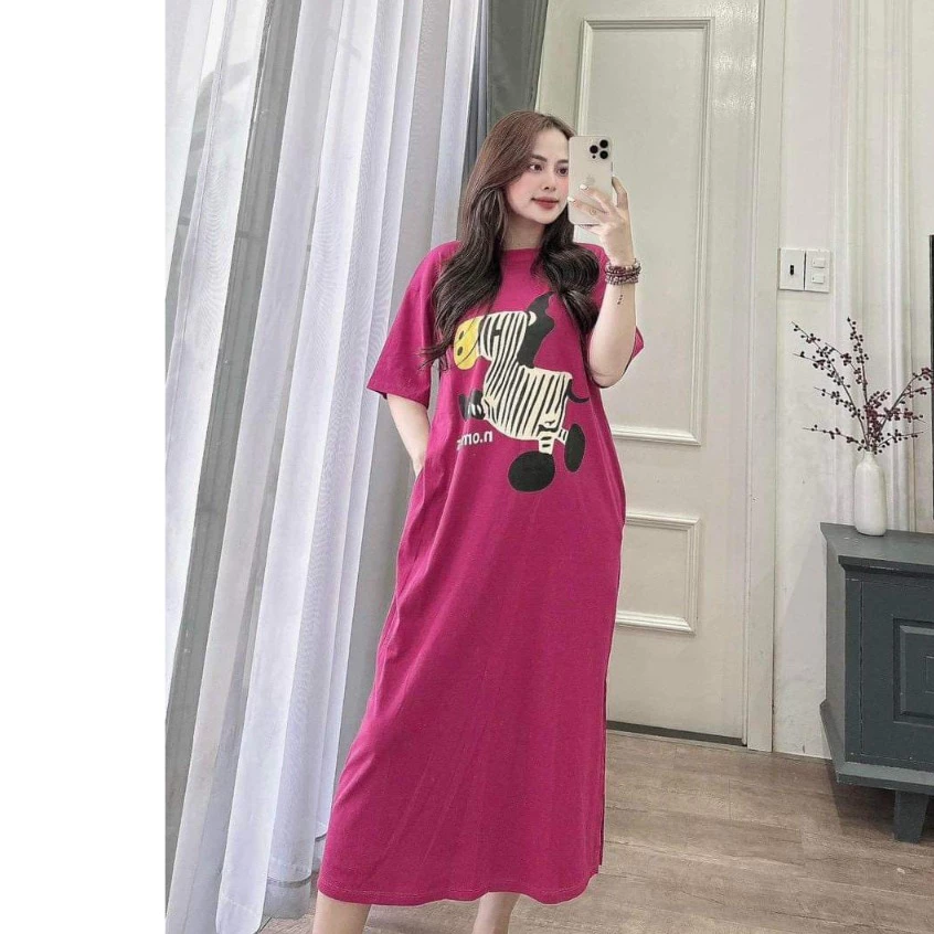 (45-100kg)Váy bầu,đầm bầu bigsize dáng suông chất cotton in hình cực xinh