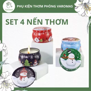 Set 4 Nến Thơm Giáng Sinh Varomas Họa Tiết Ông Già Noel Khử Mùi Làm Thơm Phong Cách Hoa Khô Thảo Mộc NEN13