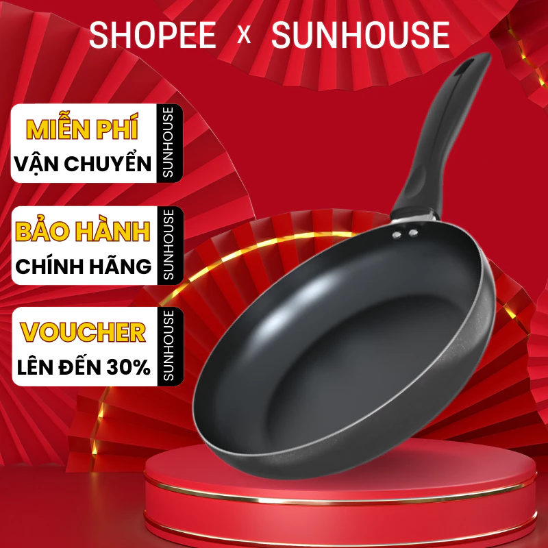 CHẢO CHỐNG DÍNH SUNHOUSE 24CM - Dùng được bếp gas, bếp điện hồng ngoại