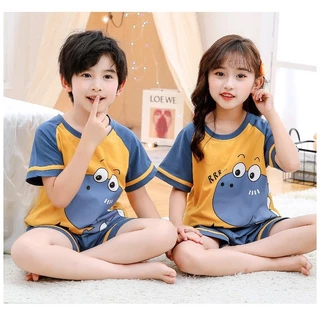 Bộ quần áo trẻ em mùa hè cho cả bé gái và bé trai từ 14-46kg mẫu KL Dinosaur, chất cotton mềm mát