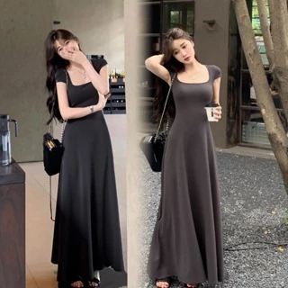 Váy đầm Maxi nữ body dáng dài tay ngắn cổ vuông sang chảnh phong cách ulzzang (CÓ BIG SIZE) SP107