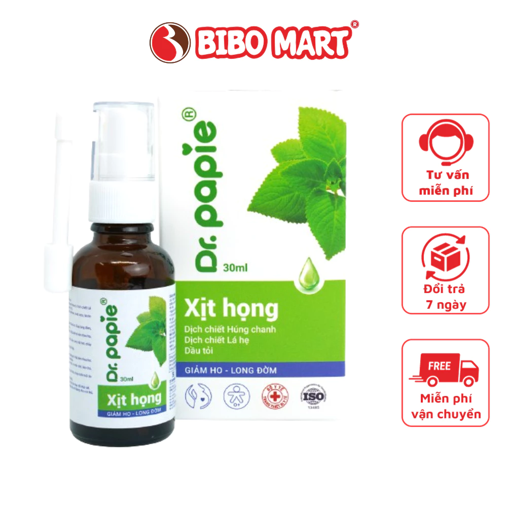 Xịt Họng Húng Chanh Dr.Papie Thiên Nhiên Giảm Ho Long Đờm Tăng Cường Đề Kháng Đường Hô Hấp 30ml - Bibo Mart