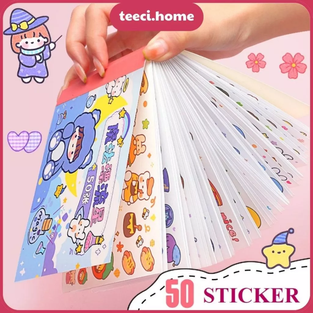 Set Sổ 50 Tấm Sticker Trang Trí Hình Dán Trang Trí Sổ Tay Mohamm Điện Thoại Vở Khay Đựng Bút TEECI Y012