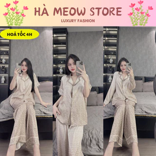 Đồ bộ ngủ nữ hottrend Pijama lụa cao cấp mặc nhà tay dài siêu cute dễ thương thiết kế in 5D sắc nét mềm mịn mát