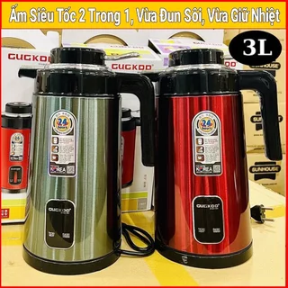 Ấm Đun Nước Siêu Tốc Cao Cấp, Bình Giữ Nhiệt Dung Tích 3L Thân Ấm 2 Lớp Tự Đun Lại Khi Nước Nguội