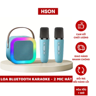 Loa karaoke kèm 2 mic hát ,Loa bluetooth mini HSON không dây, chế độ đèn led, thay đổi giọng nói, thiết kế nhỏ gọn