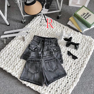 Quần Short Jeans  rách nữ Cạp Cao Ống Rộng Avocado, Quần Bò ngắn lưng cao túi nắp trẻ trung