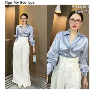 Quần tây công sở ống rộng xếp ly, quần tây lưng cao chất dày cao cấp - Nga Tây Boutique