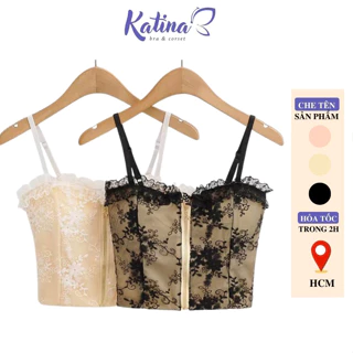 KTA75 Áo Bra Ren KATINA BRA Khóa Kéo Trước Hai Dây Dáng Cropto Không Gọng Có Mút Ngực Siêu Xinh