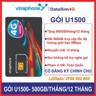 Sim 4G/5G Vinaphone U1500 Trọn Gói 12 tháng có 500gb/tháng