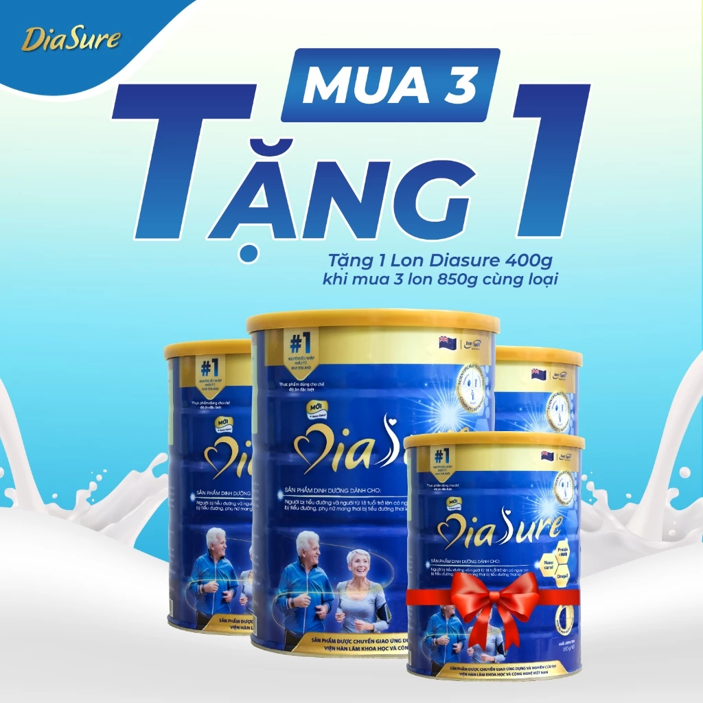 DiaSure (Mua 3 Tặng 1 Lon 400g ) (Sữa Non, Nano Canxi, Protein HMB,..) - Dành Cho Người Tiểu Đường