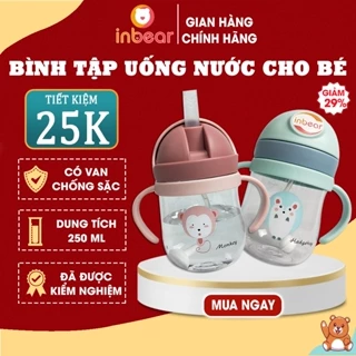 Bình Tập Uống Nước Cho Bé [Inbear] 250ml, Có Van Chống Sặc, Bình Tập Hút Có Tay Cầm, Ống Hút Silicon