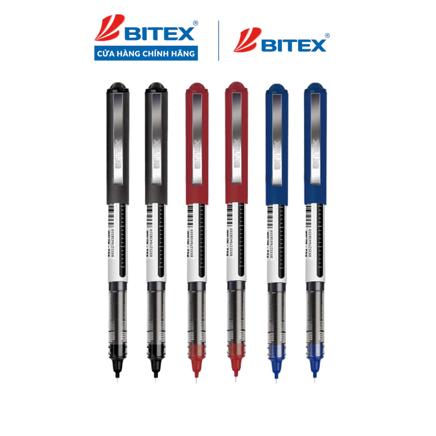 Combo 06 bút lông bi Bitex R02 mực xanh, đỏ, đen ngòi 0.5mm