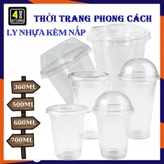 Lốc 50 Ly Nhựa PP Trơn Đáy Bầu , Đáy Bằng Kèm Nắp Đựng Trà Sữa, Cafe, Nước Ép Nhiệt Tốt - Cốc Nhựa Dùng 1 Lần