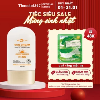 Kem Chống Nắng BIOCOS Sun Cream SPF65+++  chống nắng bảo vệ da khỏi ánh nắng mặt trời, chăm sóc và dưỡng da.