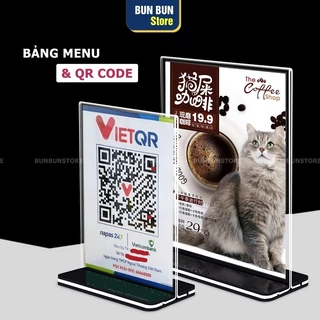 Bảng menu mica đủ kích thước A4, A5, A6, A7,B6 quét Qr code, mica dày dặn, trong suốt có lớp dán nilon bảo vệ chống xước