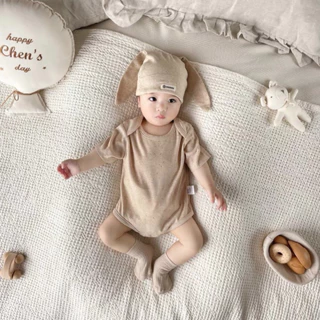 Bodysuit kèm mũ tai thỏ hàng QCCC cho bé trai bé gái, bộ áo liền quần cho bé