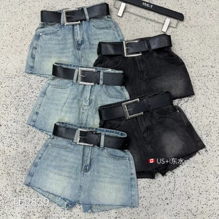 Quần giả váy ngắn jean denim bò gấu xỏa kèm đai to Mía QCCC QCL1 QS0082 #8331