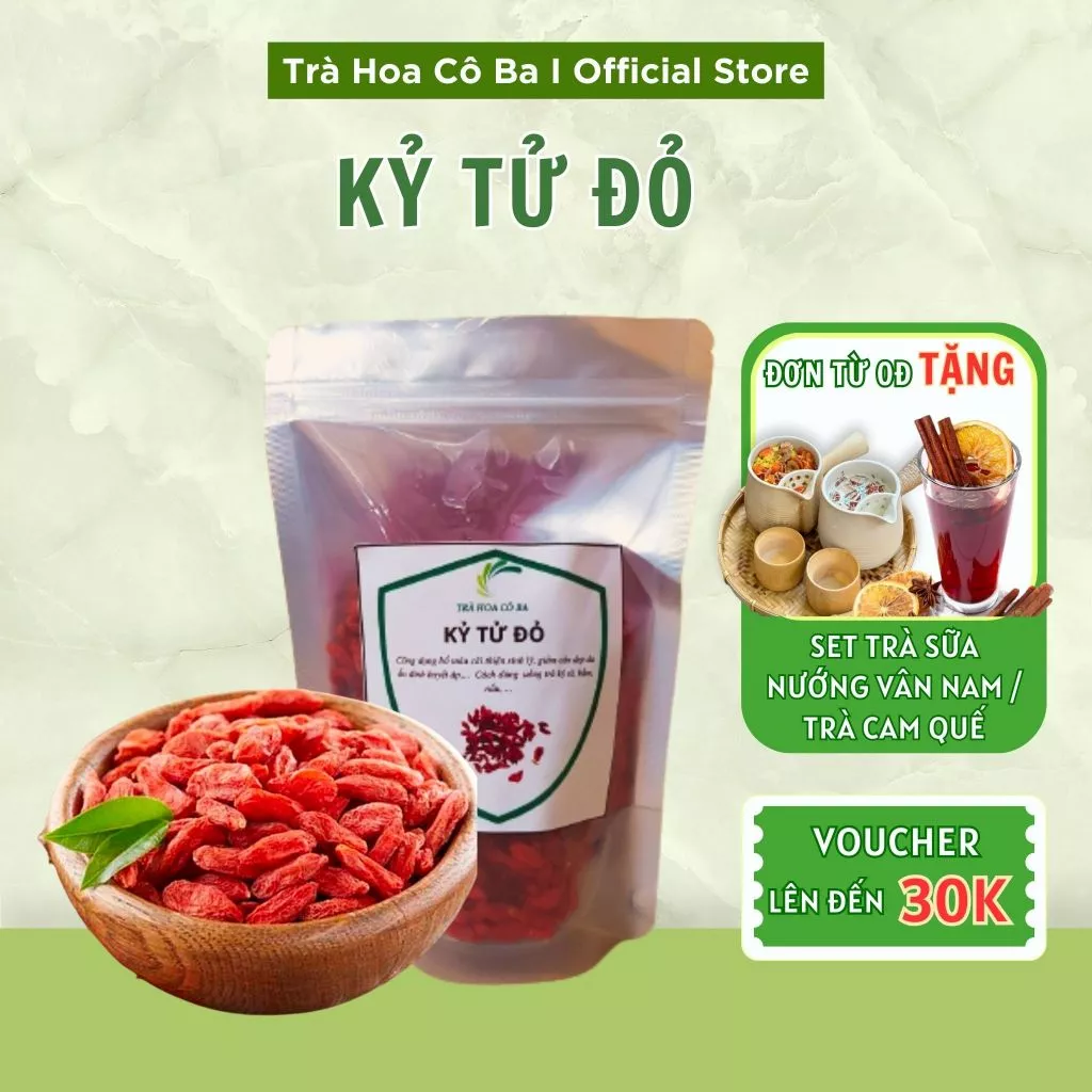 kỷ tử organic, kỷ tử đỏ, kỷ tử hữu cơ giúp Đẹp Da, Bổ Máu, Dễ Ngủ, Sáng Mắt Trà Hoa Cô Ba 1kg