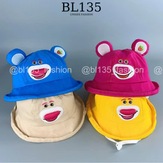 Nón bucket trẻ em Lotso [4-8 tuổi], mũ gấu hồng chống nắng dẽ thương cho bé trai/bé gái không gây hầm bí - BL135