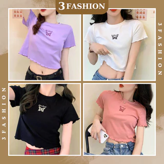 Áo croptop babe tee thêu hình Butterfly đẹp Có Big Size vải thun co giãn đẹp mềm mát 3Fashion - A66