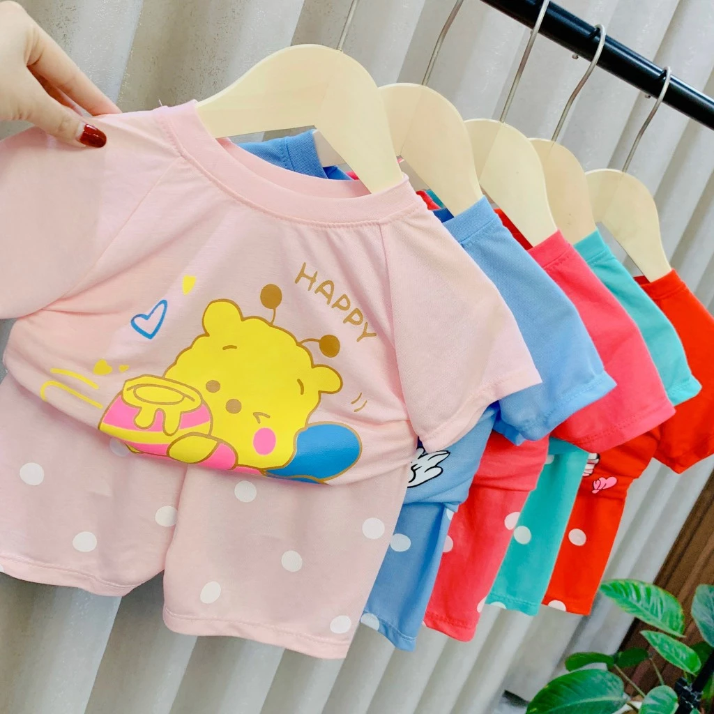 (8-18kg) Bộ cộc tay chất đũi Hàn cho bé gái chất vải 4 chiều cực mát