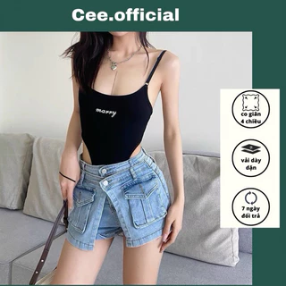 CEE OFFICIAL Body suit Cee 2 dây mary đen trắng P65