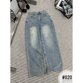 [Follow shop nhận mã 10k] Quần dài jean denim bò dáng suông thêu chữ thập chất mềm HiNa QCCC QCL1 QD0173 #020