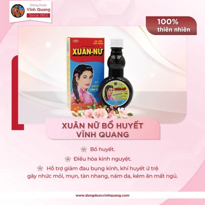 Xuân Nữ Bổ Huyết Vĩnh Quang chai 280ml Hỗ trợ điều hoà kinh nguyệt, đau bụng kinh, bệnh phụ khoa, bổ máu