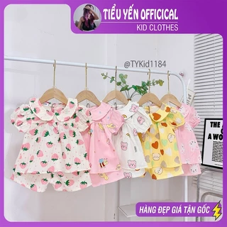 Quần áo trẻ em, Quần áo hè bé gái, pijama đũi 5 màu họa tiết, vải mềm mát cho bé 9-23kg S1184 | Tiểu Yến KID