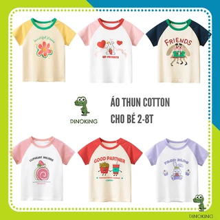 Áo phông cho bé gái DINNOKING Áo thun trẻ em cộc tay mùa hè chất cotton đẹp mềm mịn thoáng mát cho bé 2 - 8 tuổi AT10