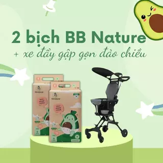 [Tặng Xe đẩy GG đảo chiều màu ĐEN kèm đệm và mái che] Combo 2 Bịch Bỉm BB Nature