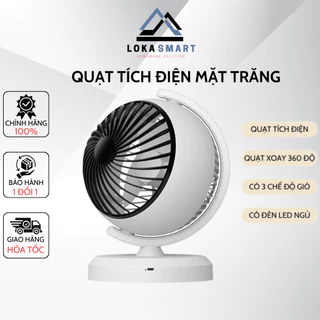 Quạt Mini Tích Điện Để Bàn Hình Quả Địa Cầu, Quạt Để Bàn Mini Tích Hợp Đèn LED Xoay 360 Độ