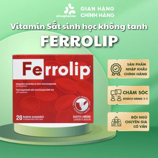 Olivepharma Chính hãng - Sắt Ferrolip sinh học không tanh cho người thiếu máu - bà bầu Chính Hãng (Hộp 20 gói)