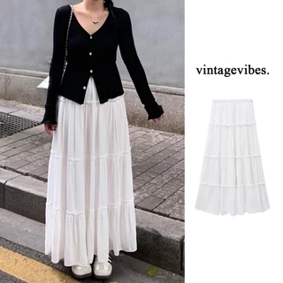 Chân váy nữ xinh, Chân váy xếp ly dáng dài phối bèo nhiều tầng style Ulzzang xinh xắn