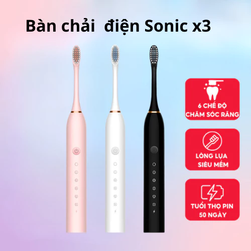 Bàn chải điện đa năng thông minh Sonic X3 có 6 chế độ rung nhiều màu sắc - BCD01