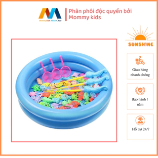 Bộ đồ chơi câu cá cho bé 42 chi tiết có gắn nam châm bao gồm cần câu nhựa, bể phao 2 tầng cho bé