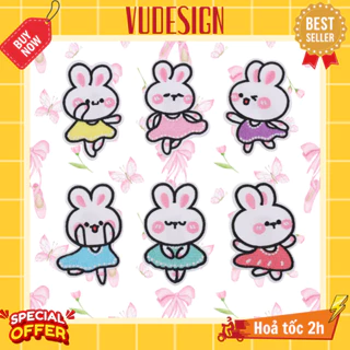 Sticker Dán Vải, Sticker Ủi Thêu Quần Áo, Balo, Túi, Mũ Hình Thỏ Trắng Múa Ballet Thỏ Con Dễ Thương Ba Lê Vudesign