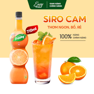 Siro Cam Freshy Orange Syrup Nguyên Liệu Pha Chế Trà Sữa Chai 710ml