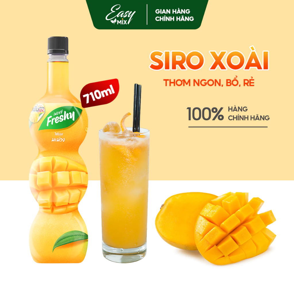 Siro Xoài Freshy Mango Syrup Nguyên Liệu Pha Chế Trà Sữa Chai 710ml