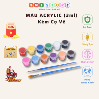 Vỉ Màu Nước Acrylic, Màu Vẽ Tô Sản Phẩm Stem Gỗ, 3ml, Tặng Kèm Cọ Vẽ, Hàng Nhập Khẩu