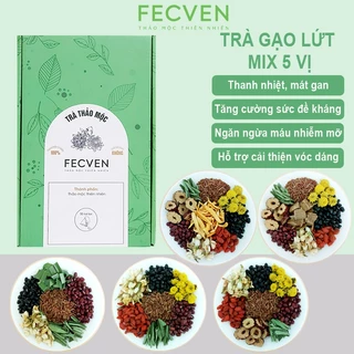 Trà Gạo Lứt Fecven Mix 5 Vị Giúp Gọn Dáng, Đẹp Da, Detox Thanh Lọc Cơ Thể, Tăng Cường Miễn Dịch - Hộp 30 Túi Lọc