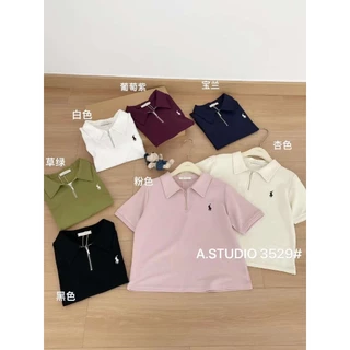 [P3529] Áo POLO thun cotton cá sấu khoá kéo thêu ngựa form vừa (có sẵn)