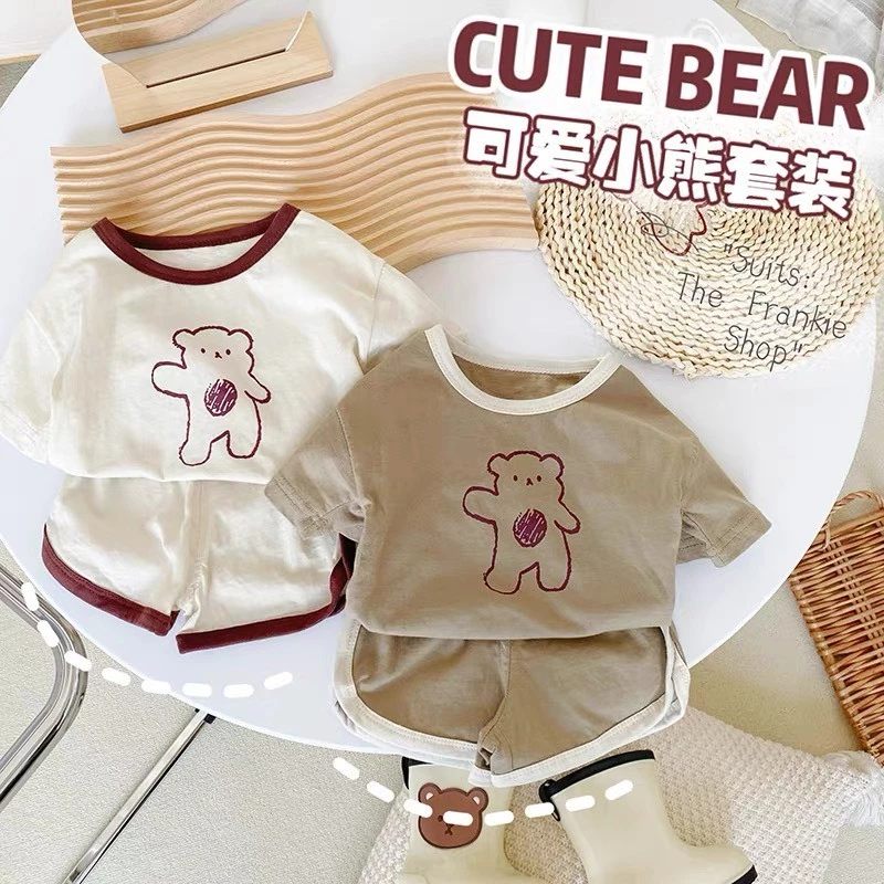 Đồ Bộ Bé Trai, Bộ Cộc Tay Bé Gái Họa Tiết Con Gấu Chất Cotton Mềm Mịn Thoải Mái, Hàng Cao Cấp (8-23kg) (BDH01)