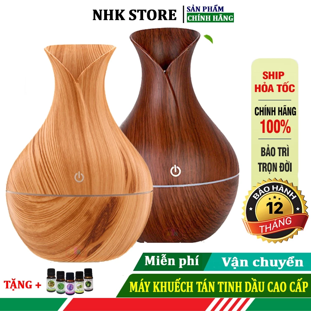 Máy Xông Tinh Dầu, Máy Tạo Ẩm Không Khí Vân Gỗ Đậm, Máy Xông Hơi Khuếch Tán Tinh Dầu Cực Tốt Cổ Cao !