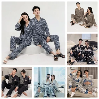 Đồ mặc nhà Pijama nam nữ lụa cao cấp đồ ngủ pyjama nam nữ set đồ đôi đồ bộ couple lụa trơn họa tiết basic highend