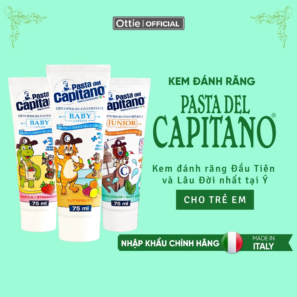 Kem Đánh Răng Cho Bé Trắng Răng Ngừa Sâu Răng Pasta Del Capitano Hữu Cơ An Toàn Cho Trẻ Nhỏ 75ml